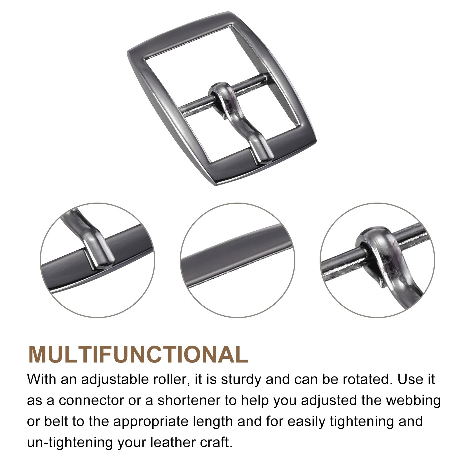 6Pcs 0.63&Prime; Single Prong Belt Buckle Rectangle Center Bar Buckles for Belt,Black