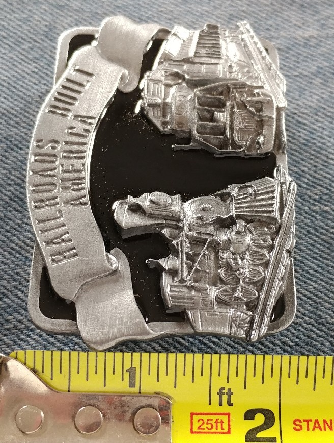RAILROADS BUILT AMERICA STEAM & DIESEL ENGINE BELT BUCKLE SISKIYOU MADE IN USA