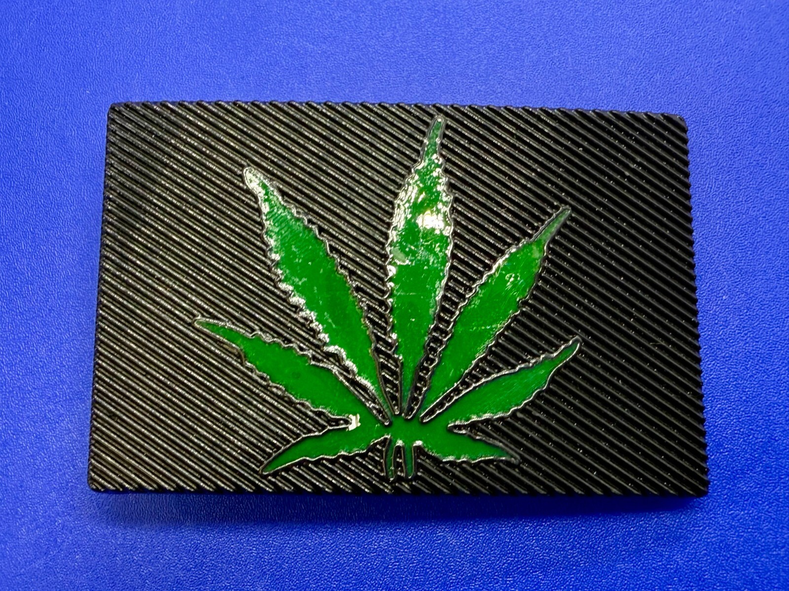 Marijuana Cannabis Weed Pot Leaf Green & Black Color Rectangular Belt Buckle