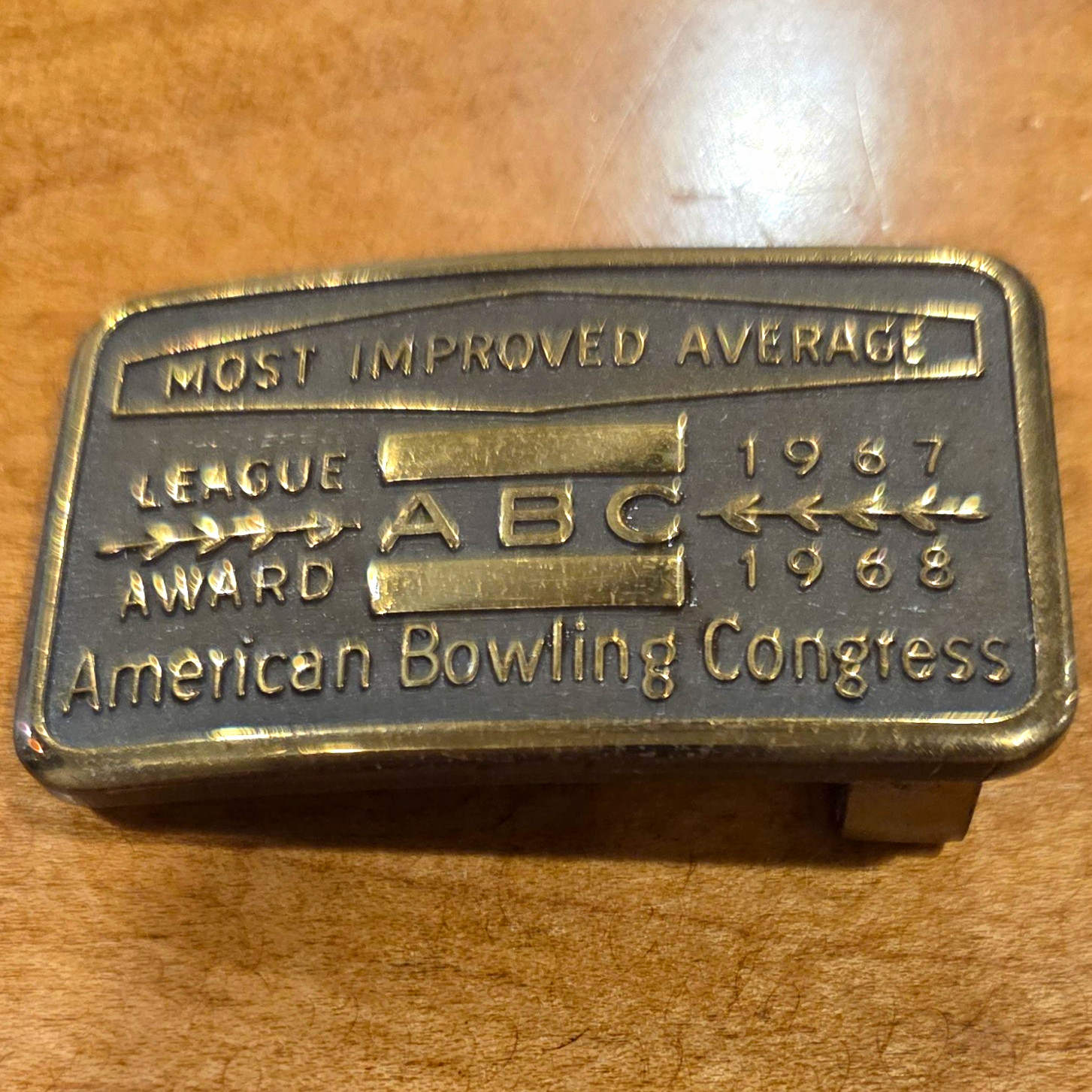 ABC Most Improved Average Award Belt Buckle 1967-68 Gold Metal Vintage