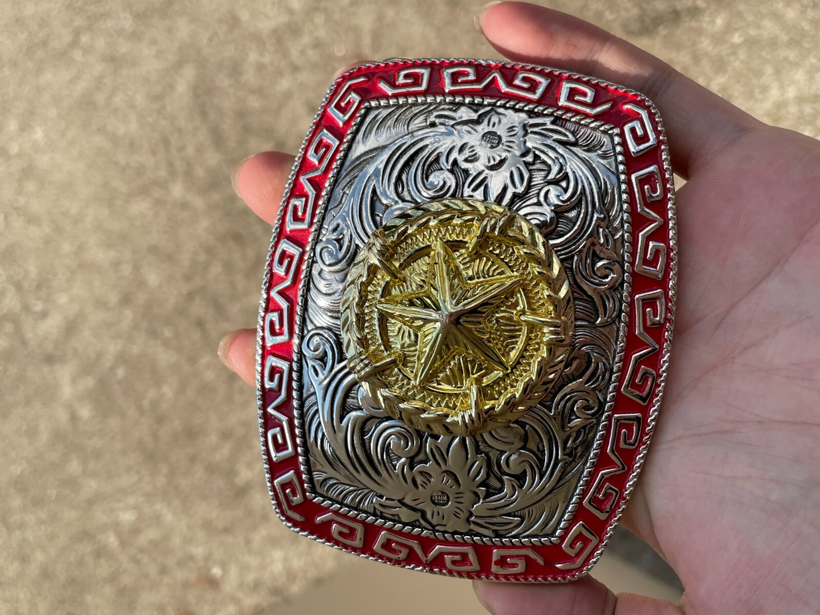 Western Buckle Gold Silver Red Texas Star Cowboy 2 » Hebilla Vaquero Estrella