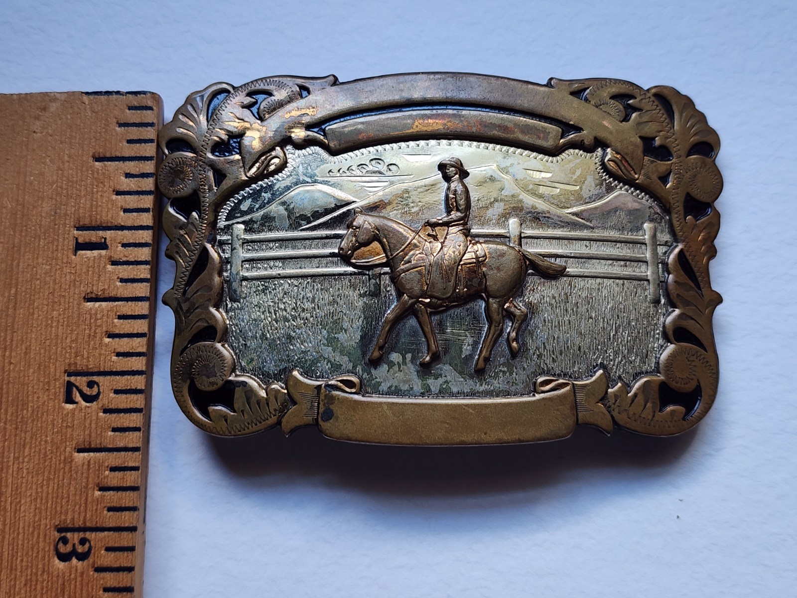 VTG Comstock German Silver Cowboy Rodeo Rider Western Mountain Ranch Belt Buckle