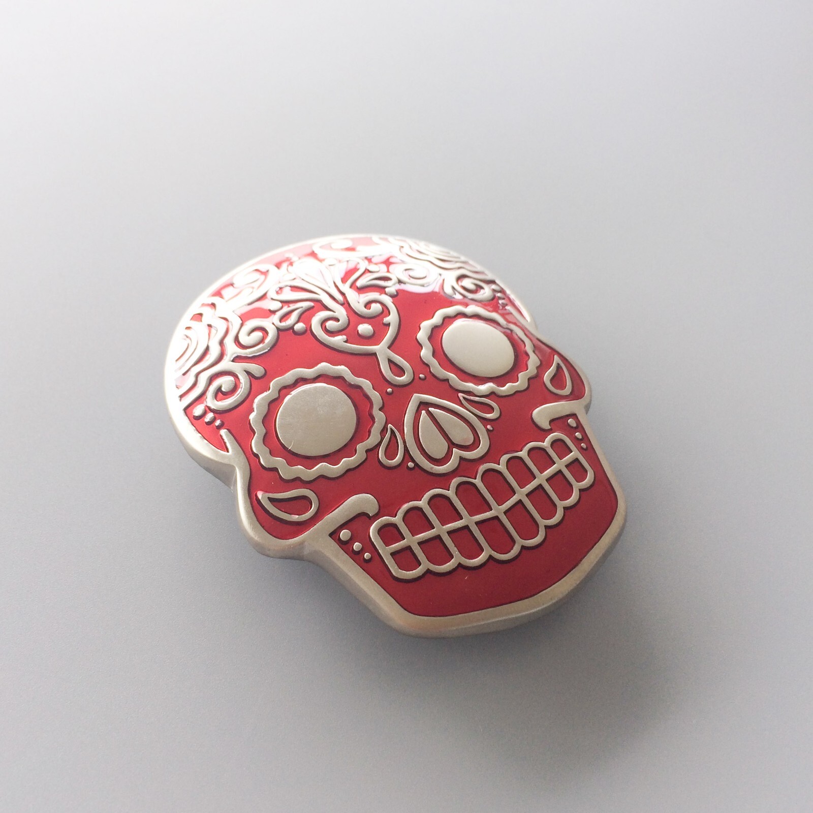 Red Enamel Matter Silver Plated Tattoo Skull Belt Buckle Gurtelschnalle