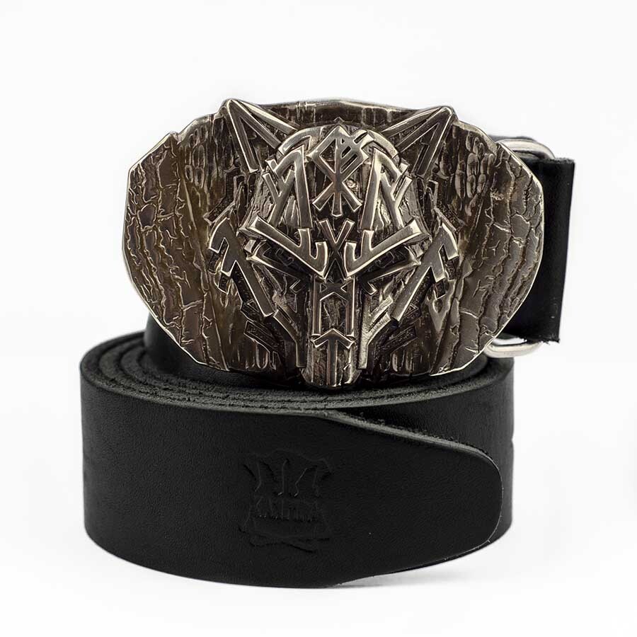 Runic Wolf german silver belt buckle, Scandinavian Old Norse Celtic werewolf