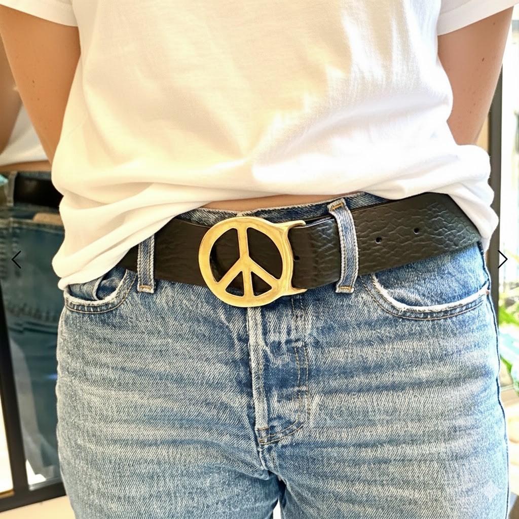 Peace Sign Belt Buckle in Antique Copper, Antique Rustic Interchangeable Buckle