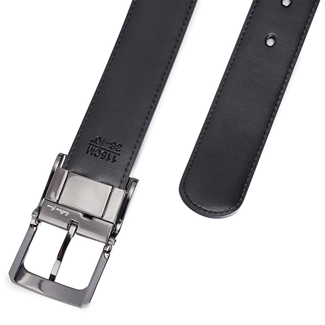 Belts for Men 57-58, Rectangle Rotated Buckle With Burnt Umber/Black Belt