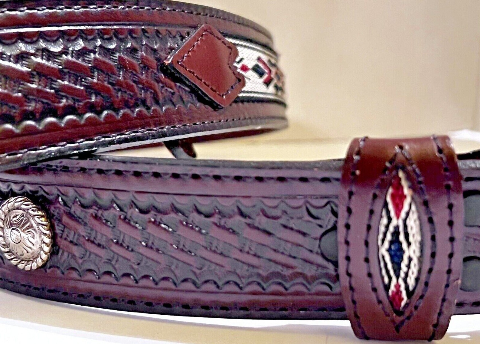 Men&rsquo;s Handmade Western Embroidered Silver Tone Conch Belt Fancy Designs Size 44