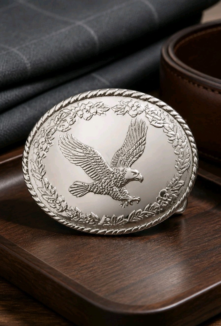 USA American Bald Eagle Belt Buckle Only Silverplate Pewter Western Patriotic