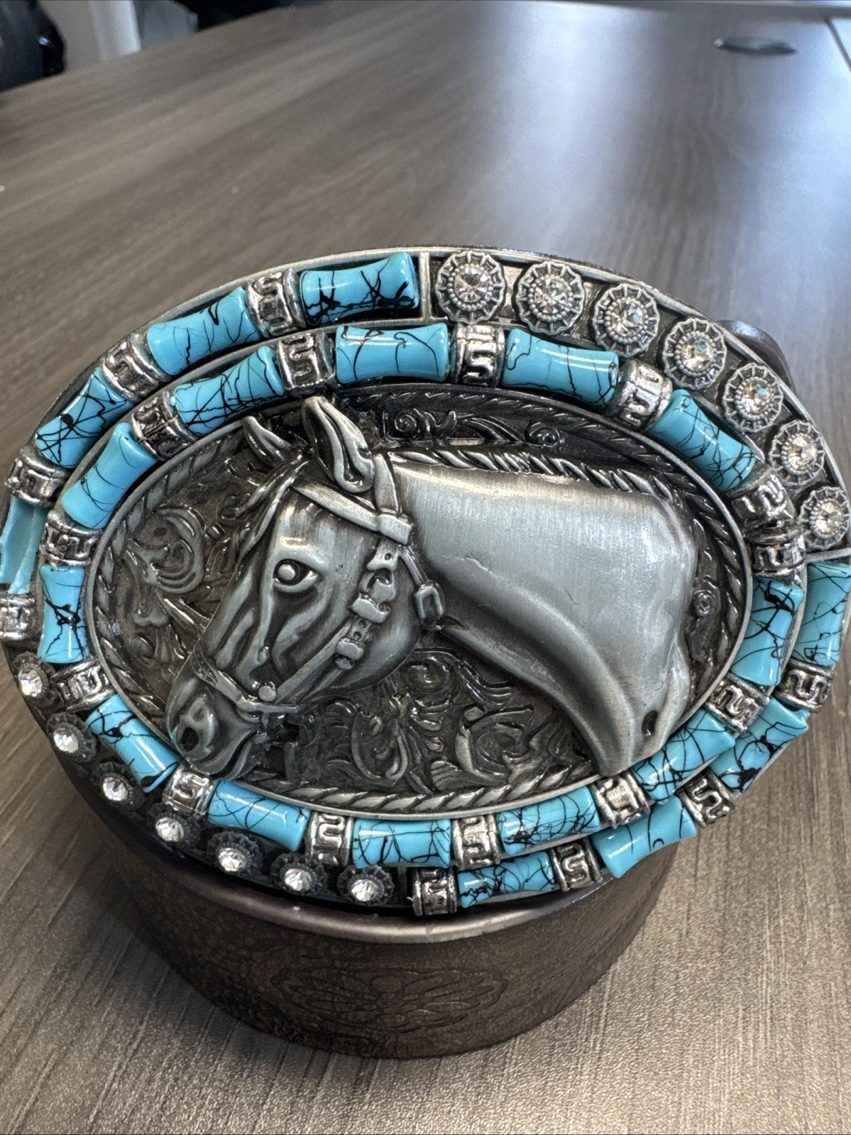 Belt Buckle Texas Horse Rhinestones 4 x 3&Prime; 1.5&Prime; Belt Metal Light