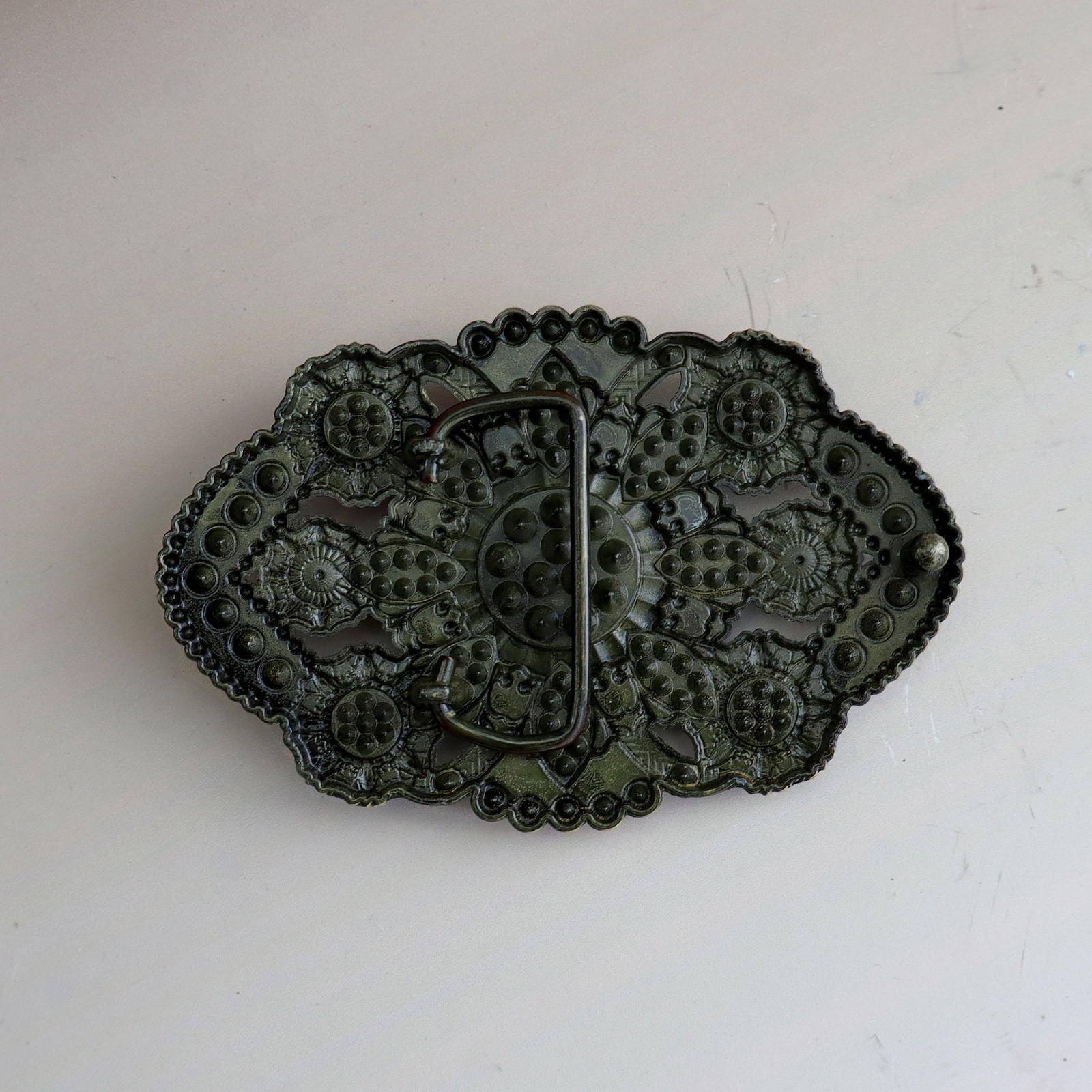 Large Oval Belt Buckle Black w Faux Turquoise Unisex 4”