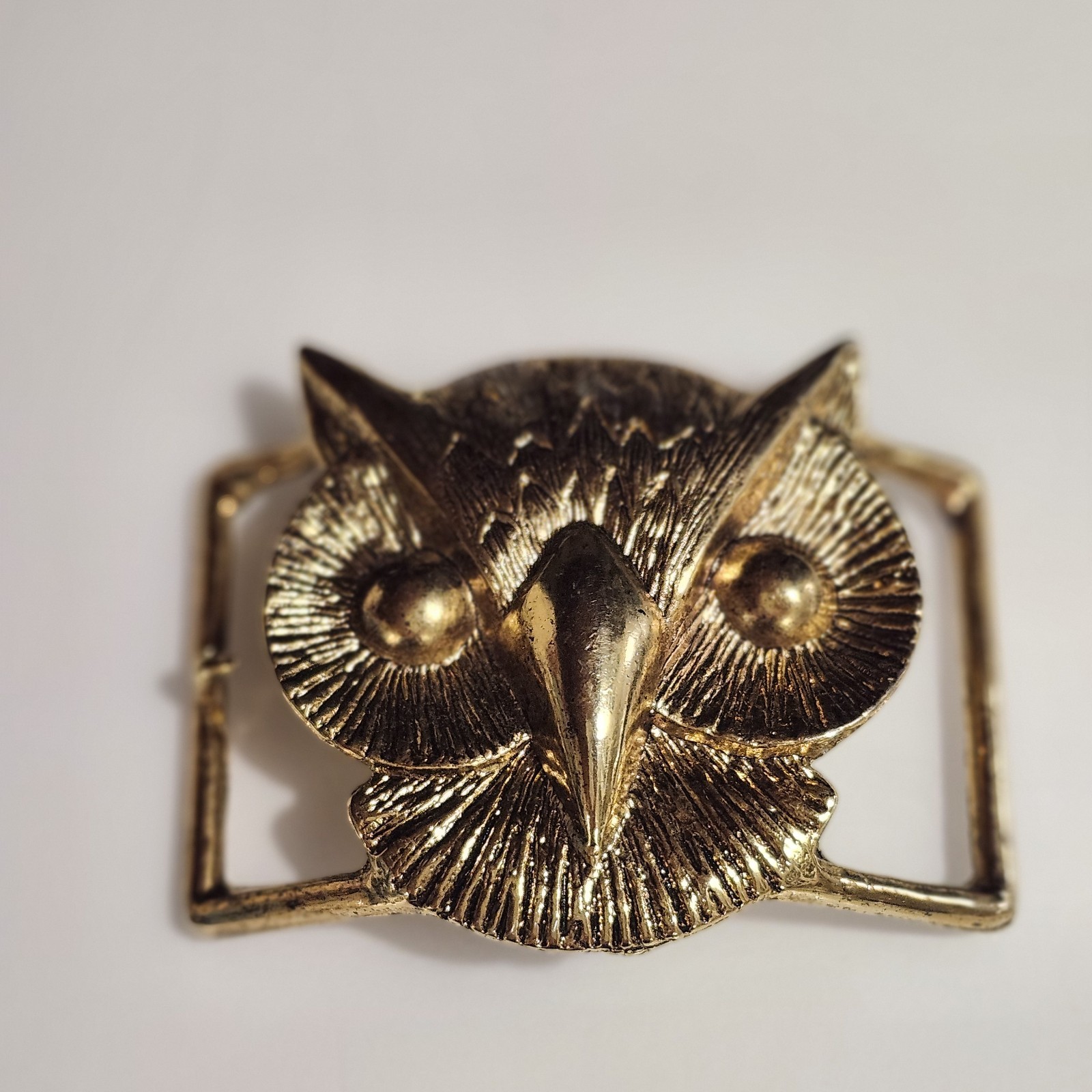 Vintage Brass Owl Belt Buckle Double Sided Boho Hippie 70s Spirit Animal