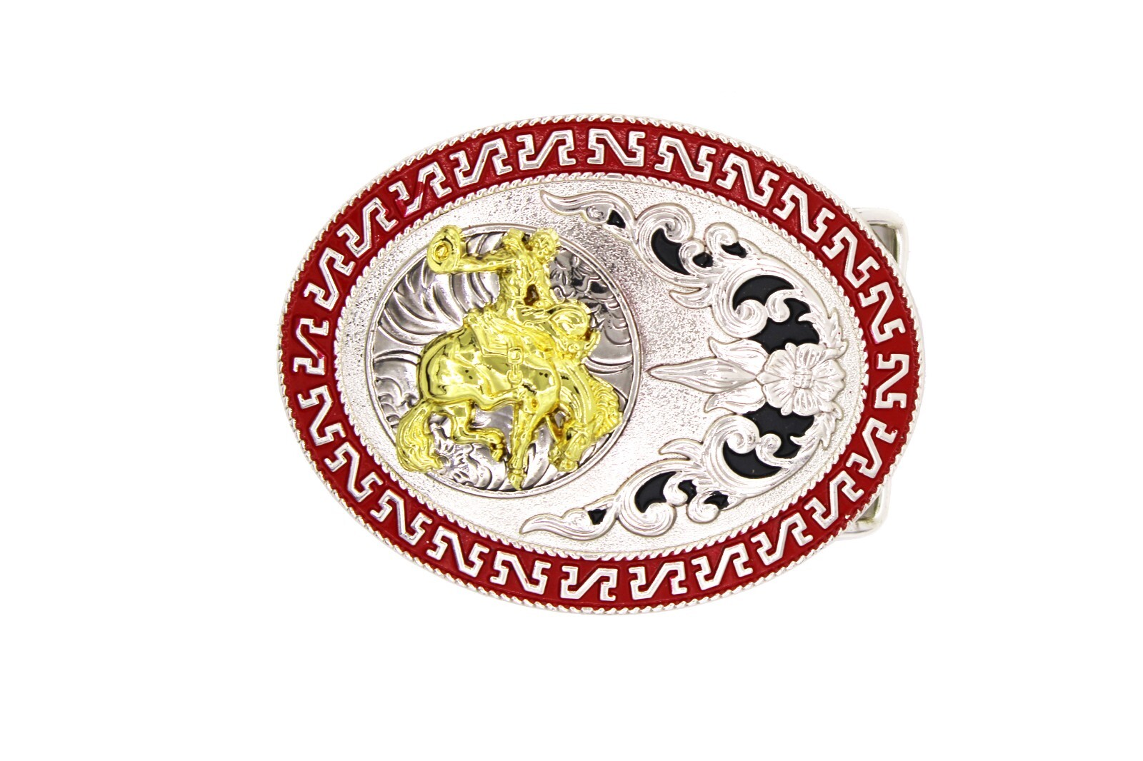 Western Buckle Oval Gold Silver Red Horse Rider Cowboy 2 » Hebillas Vaqueras