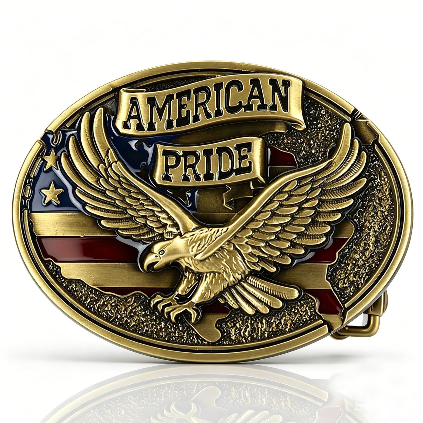 Antique Brass Belt Buckle American Flag Eagle Western Cowboy Patriotic Men Gift