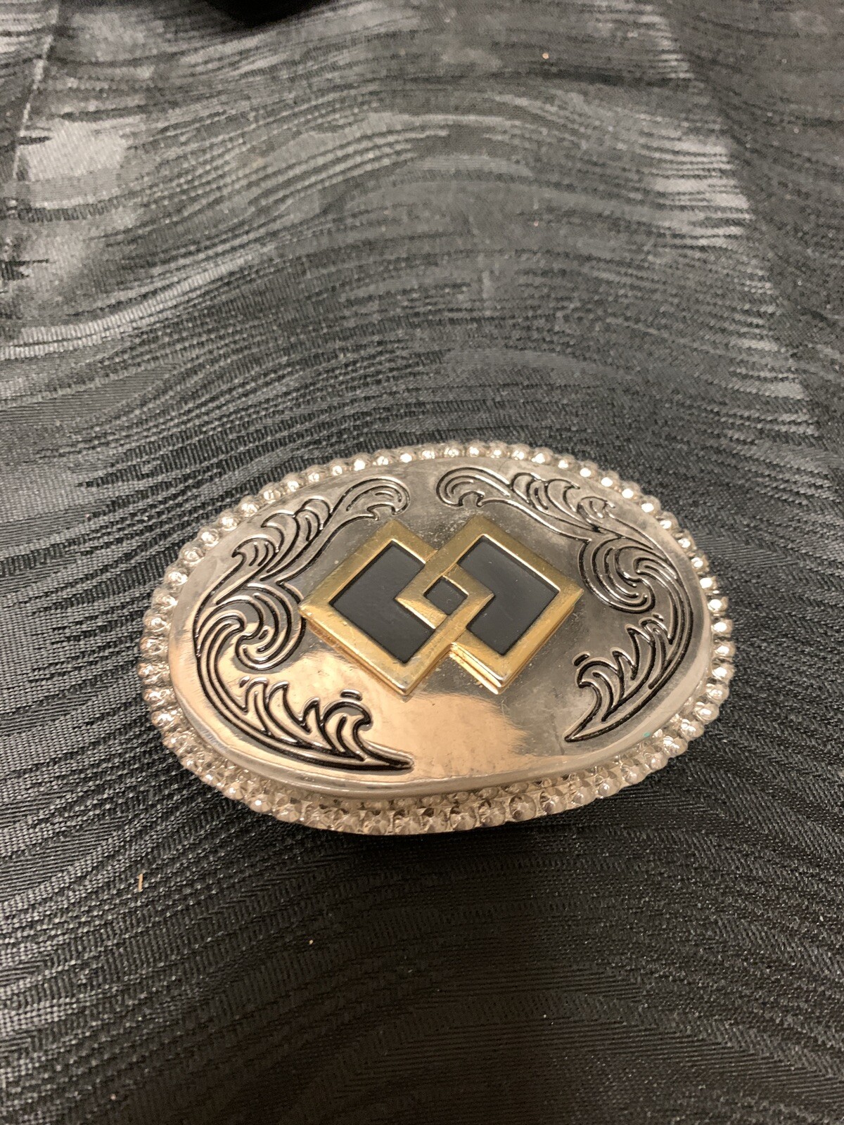 Vintage Western Square Dance Belt Buckle Squares Silver Brass Black Oval USA