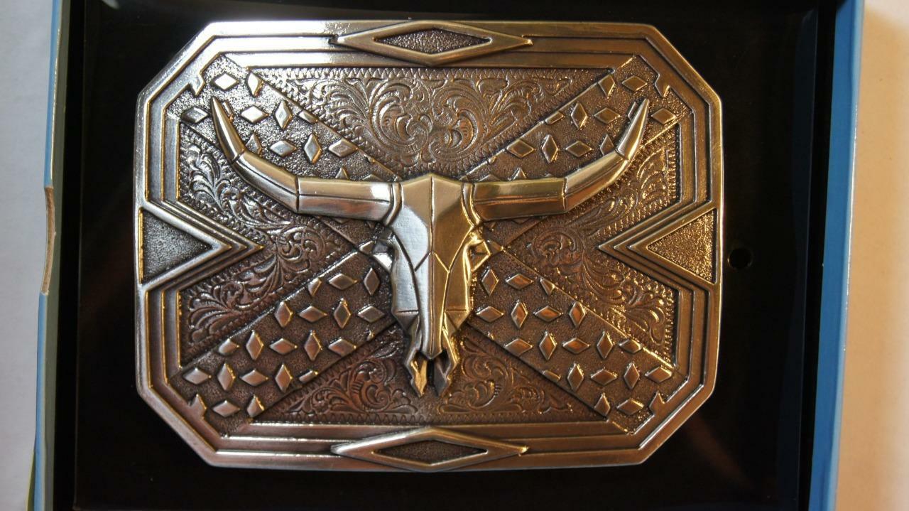 Nocona Western Belt Buckle Longhorn Steer Head Skull Silver 37680