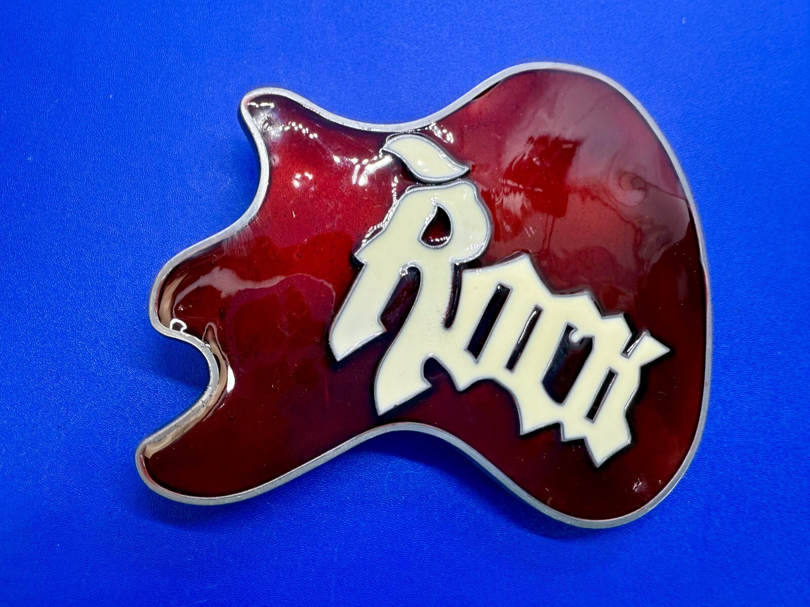 Electric Guitar Body ROCK & ROLL Red Enameled Musicians Guitarist Belt Buckle