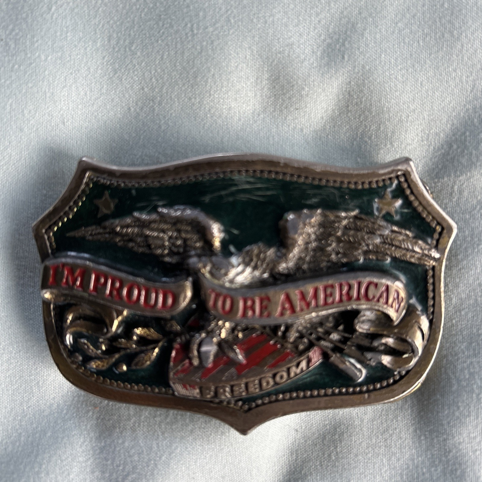 Vintage LOT OF 3 belt buckles America Texas Tony Lama Eagle Flag