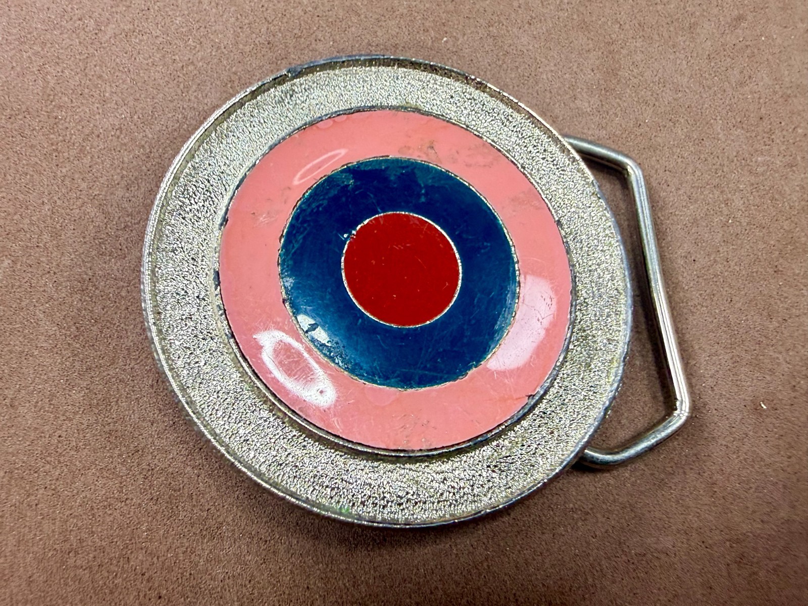Bulls Eye Round Multi-Color Enameled Target Style Pink Blue Belt Buckle