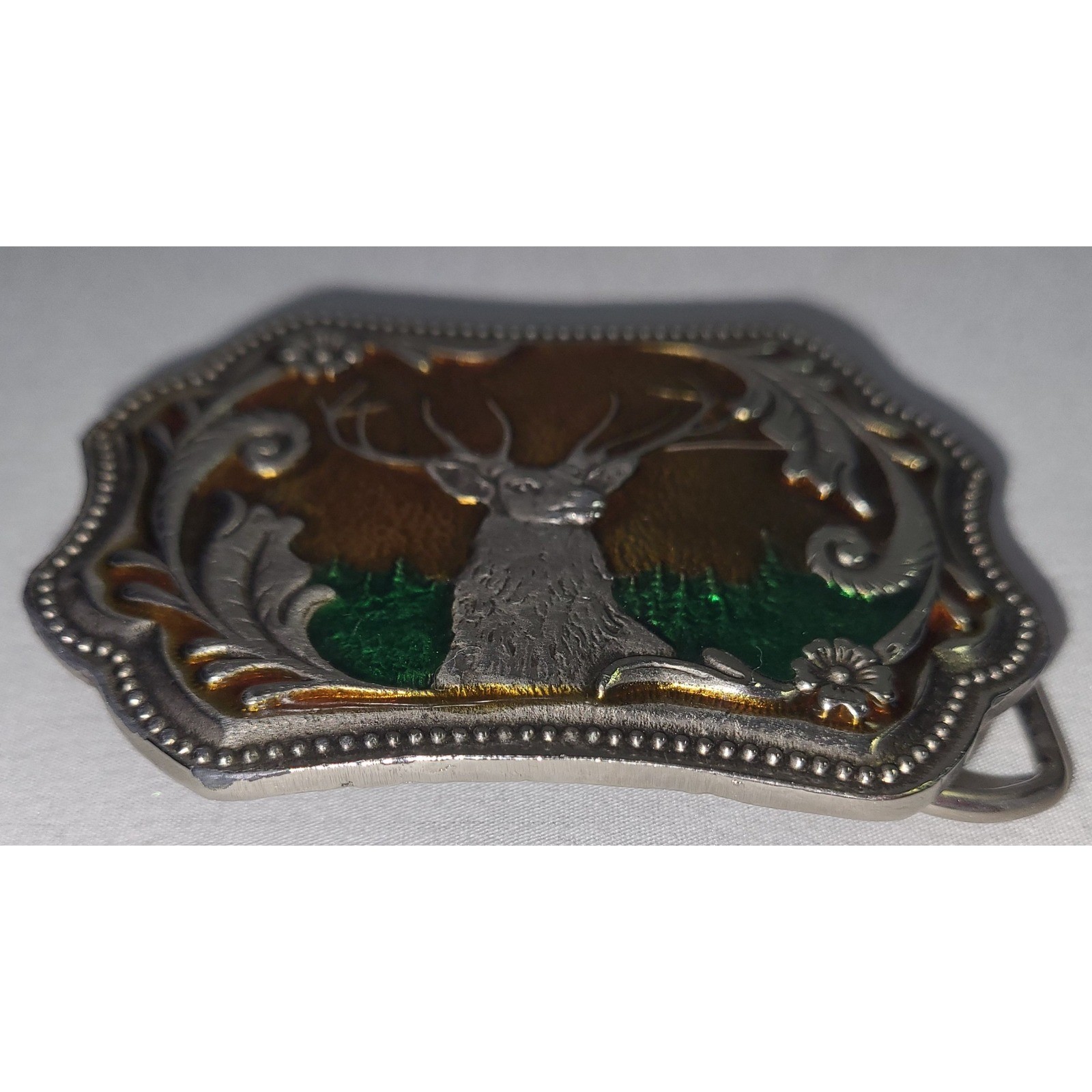Vintage Inspired Stag Deer Belt Buckle Western Wildlife Green Forest Metal 2020