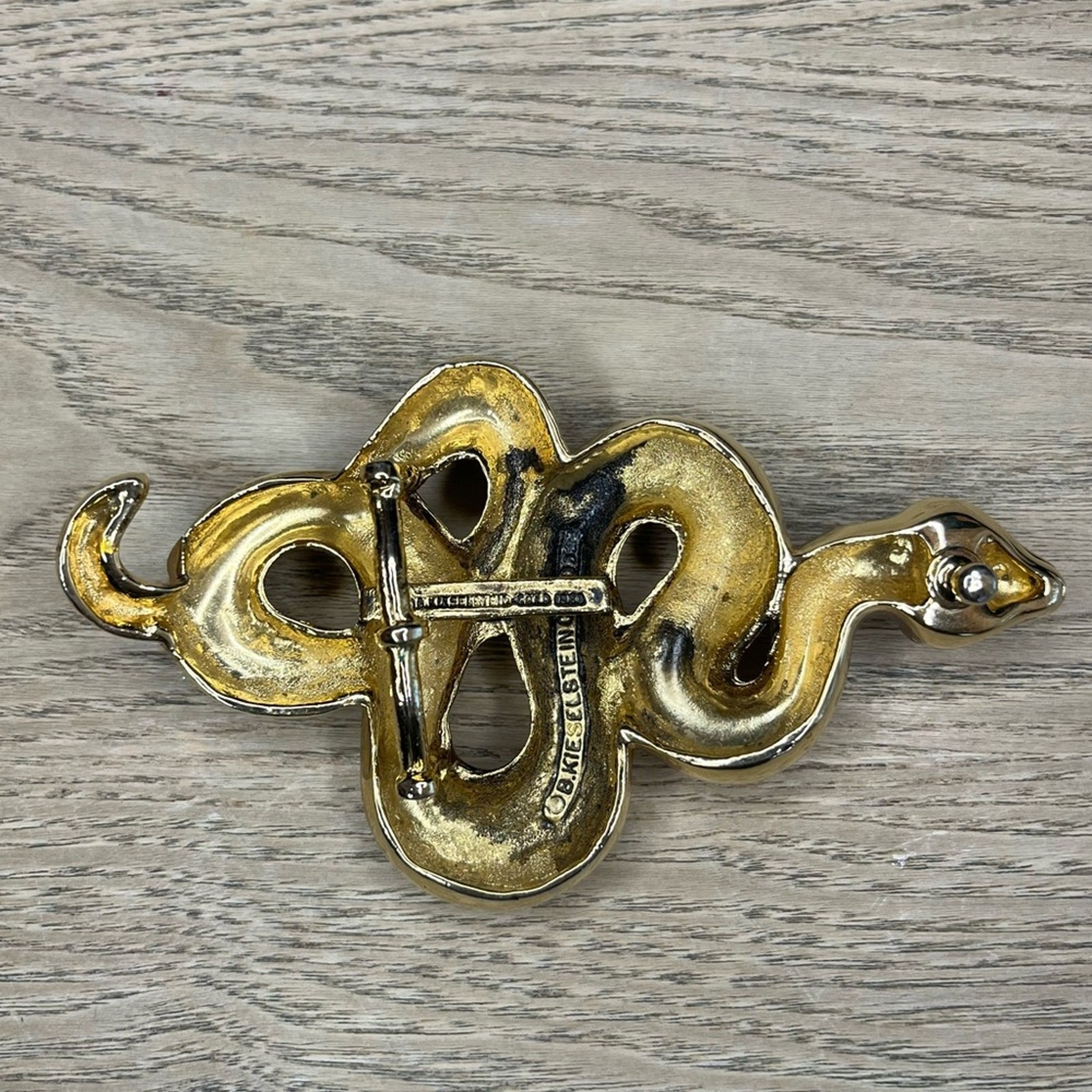 Kieselstein-Cord Snake Serpent Large Gold Buckle Brown Alligator Belt RARE