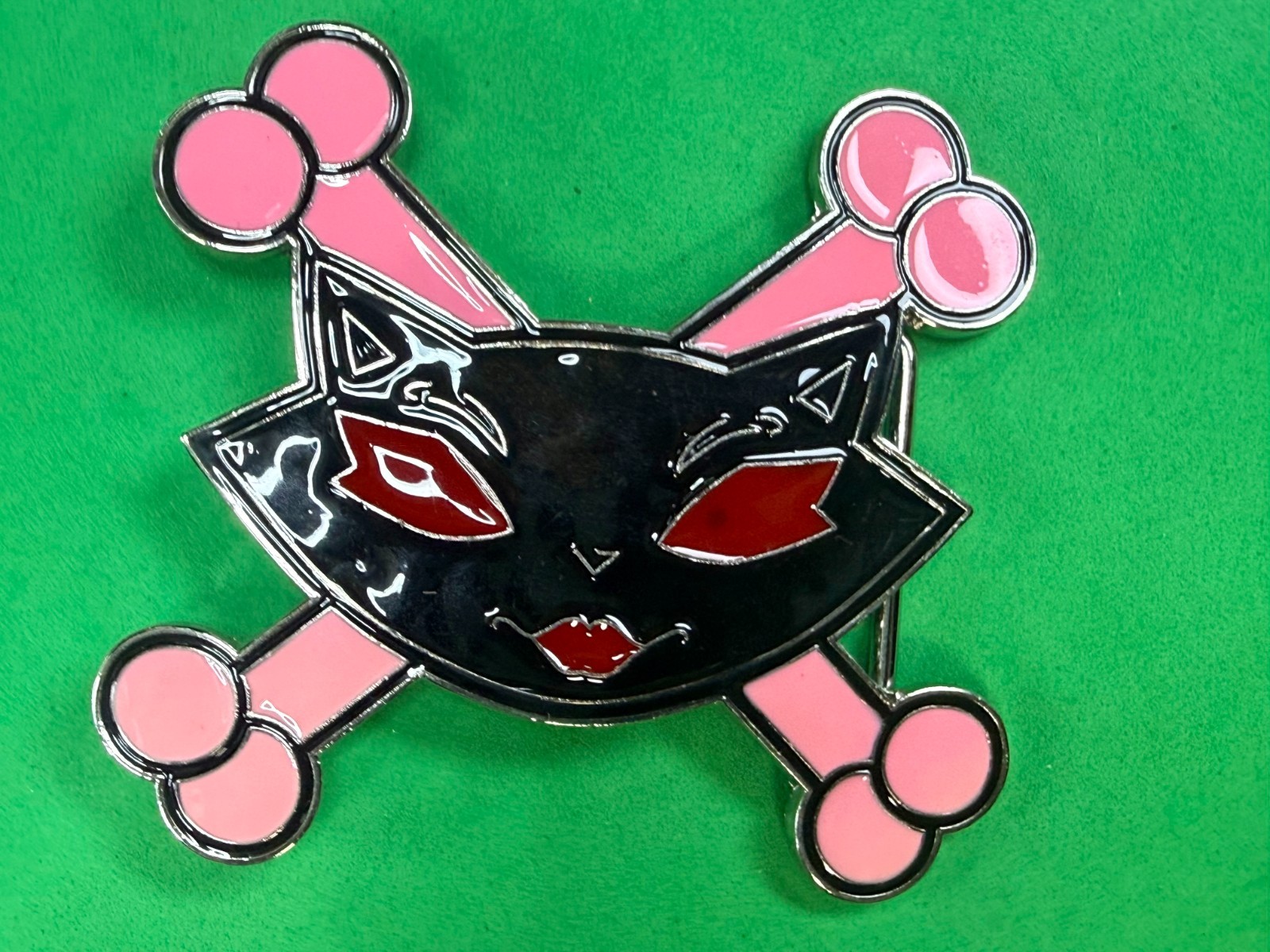 Vixen Sassy Cat Kitty Crossbones Cartoon Black Pink Red Enamel Belt Buckle