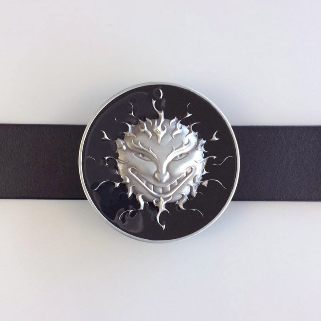 Vintage Black Enamel Devil Evil Face Belt Buckle Gurtelschnalle Boucle