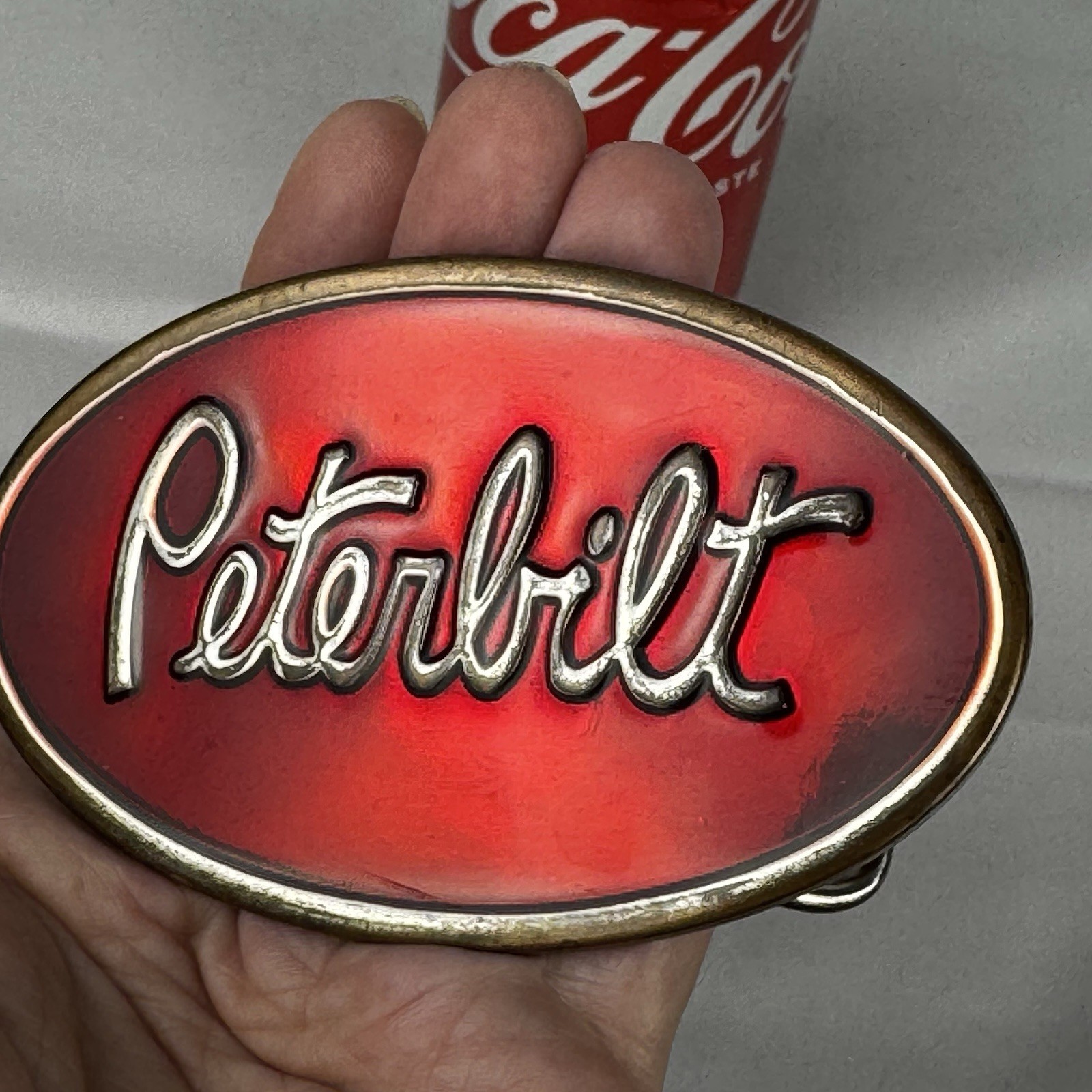 Peterbilt Classic Red Logo Enamel Metal Belt Buckle