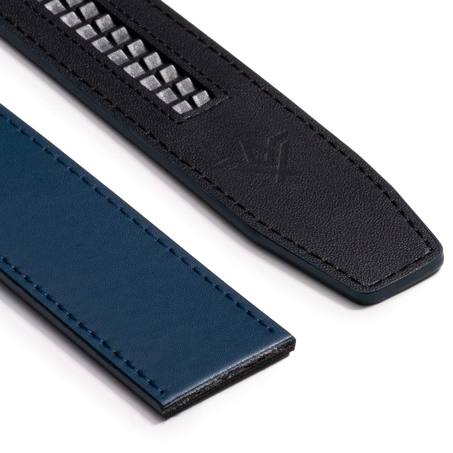 SlideBelts Men&rsquo;s Ratchet One Size, Navy Leather With Silver Buckle (Vegan)