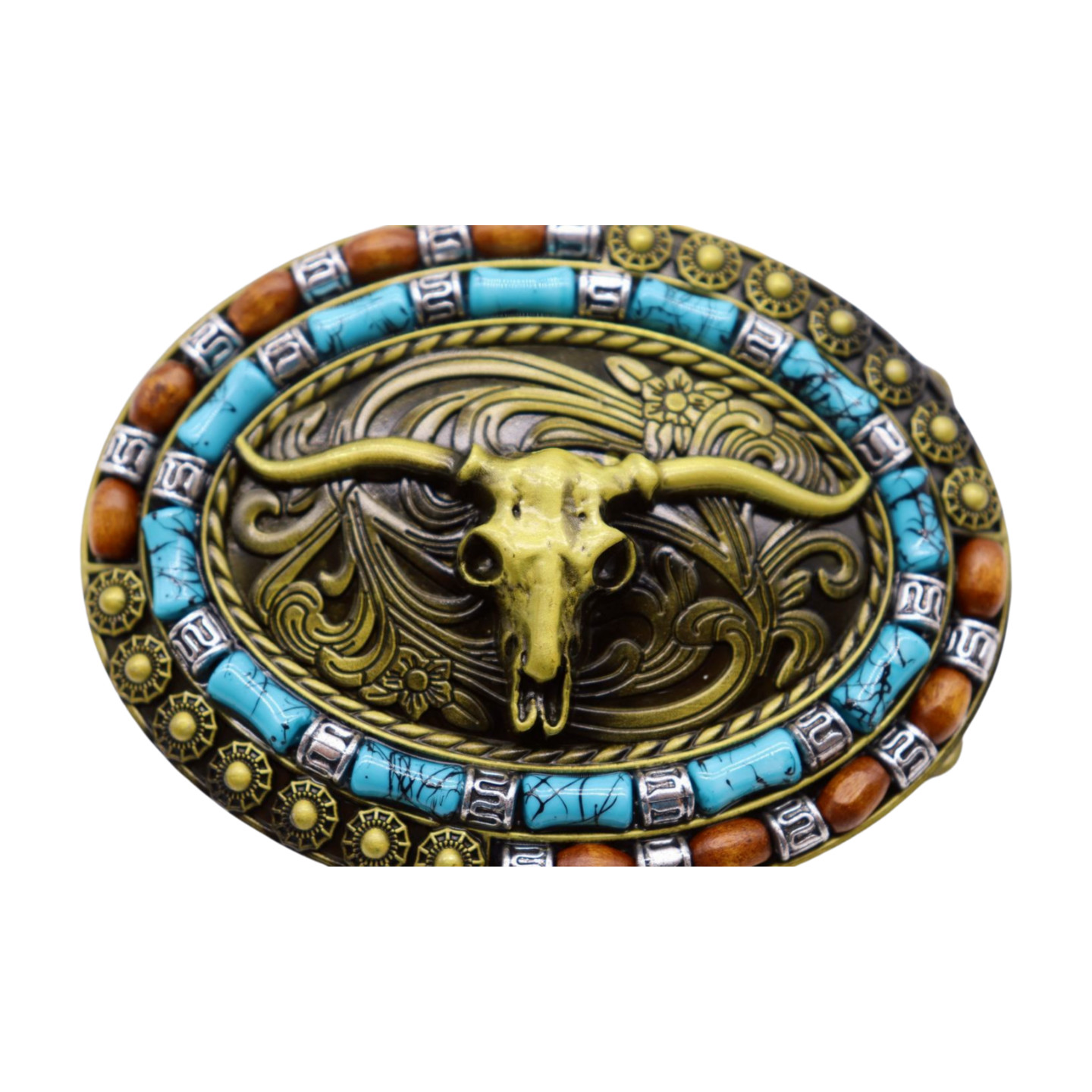 New Men Women Rusty Gold Metal Buckle Western Fashion Bull Long Horns Cow Texas