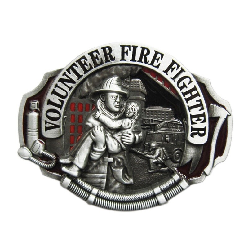 Vintage Style Enamel Hero Volunteer Fire Fighter Belt Buckle