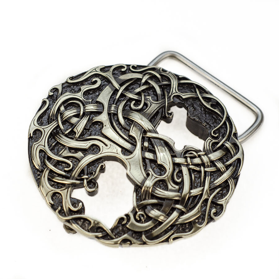 World Tree german silver belt buckle, Scandinavian Nordic Celtic runic Tree