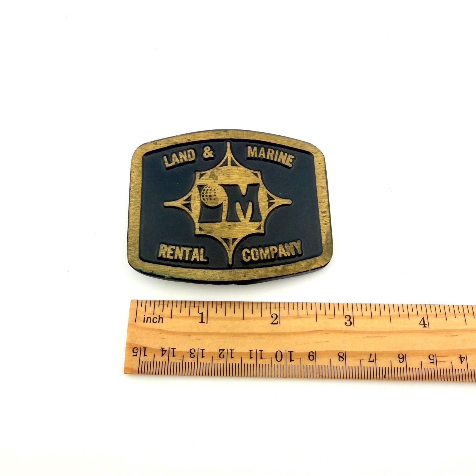 Vintage Land And Marine Rental Company Belt Buckle Provo Utah UT Mens Man 1970s