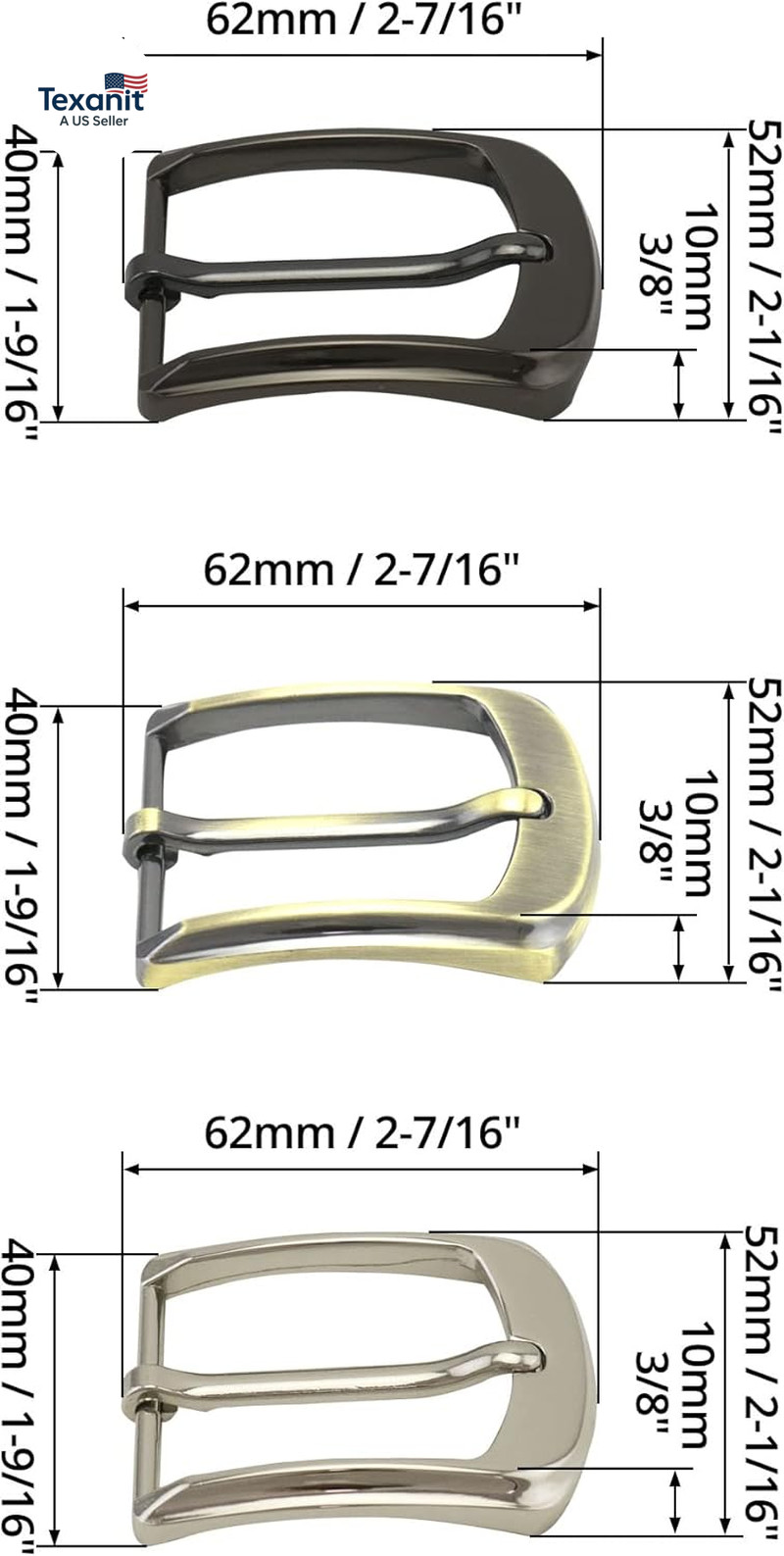 Classic Belt Buckles Set, 3 Pack Metal Belt Buckle 38-40 Mm (1.5&Prime;-1.6&Prime;) Single P