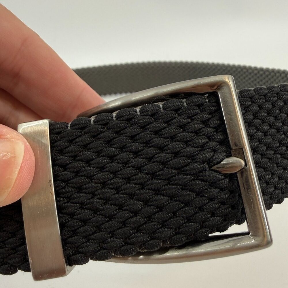 Tommy Bahama Black/Gray Reversible Braided Belt stretch Silver Buckle S/M NWOT