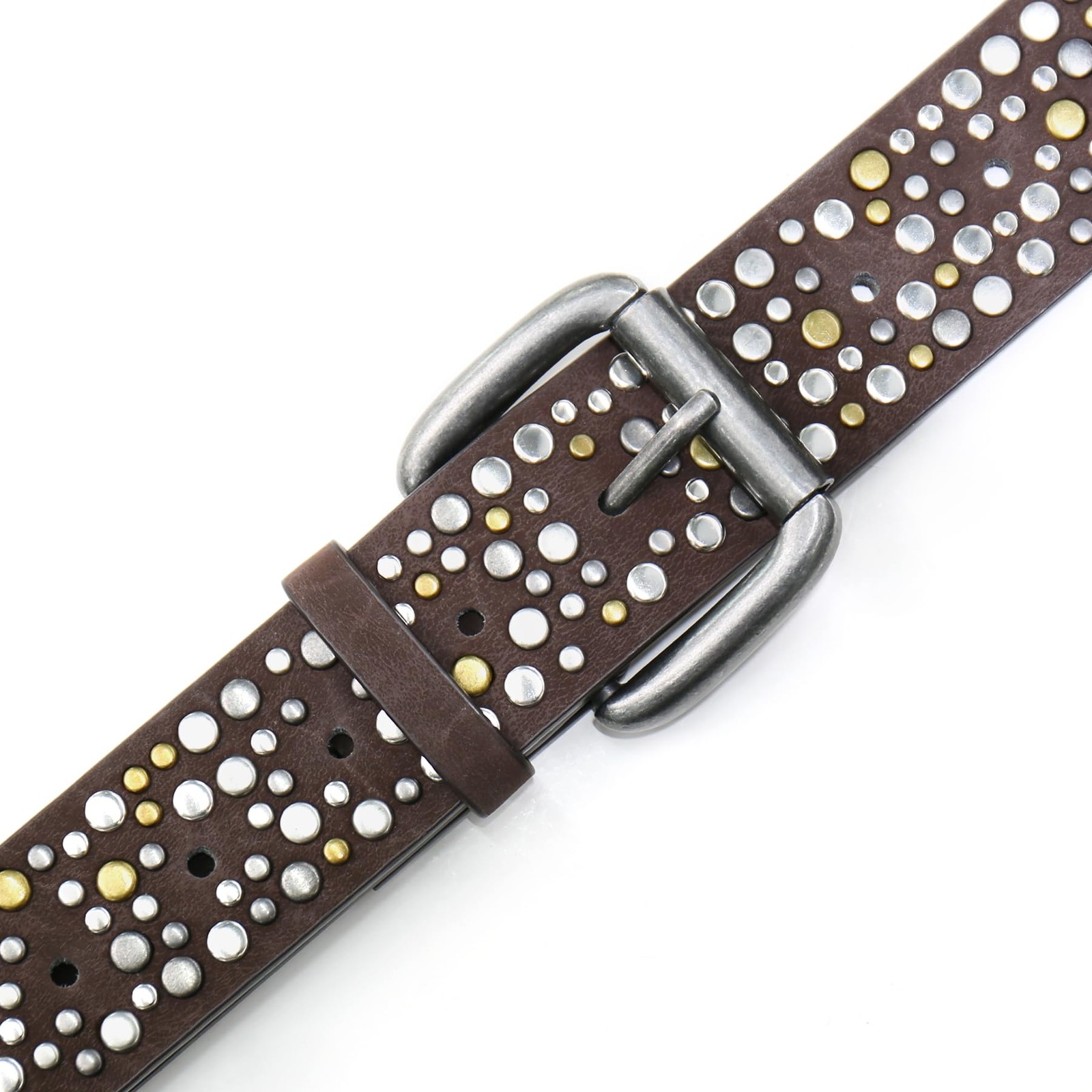 CHXRRPGC Rivet Studded Belt for Men, 40 (Fit Waist 37&Prime;-40&Prime;), Coffee-golden