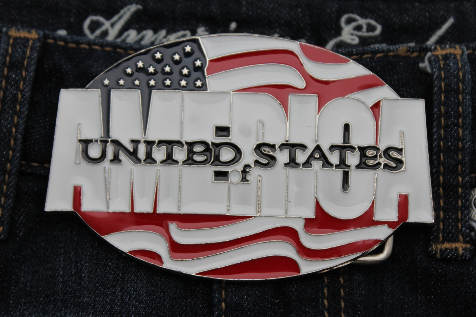 Men Women Belt Buckle Silver Metal USA Flag United States America Red White Blue