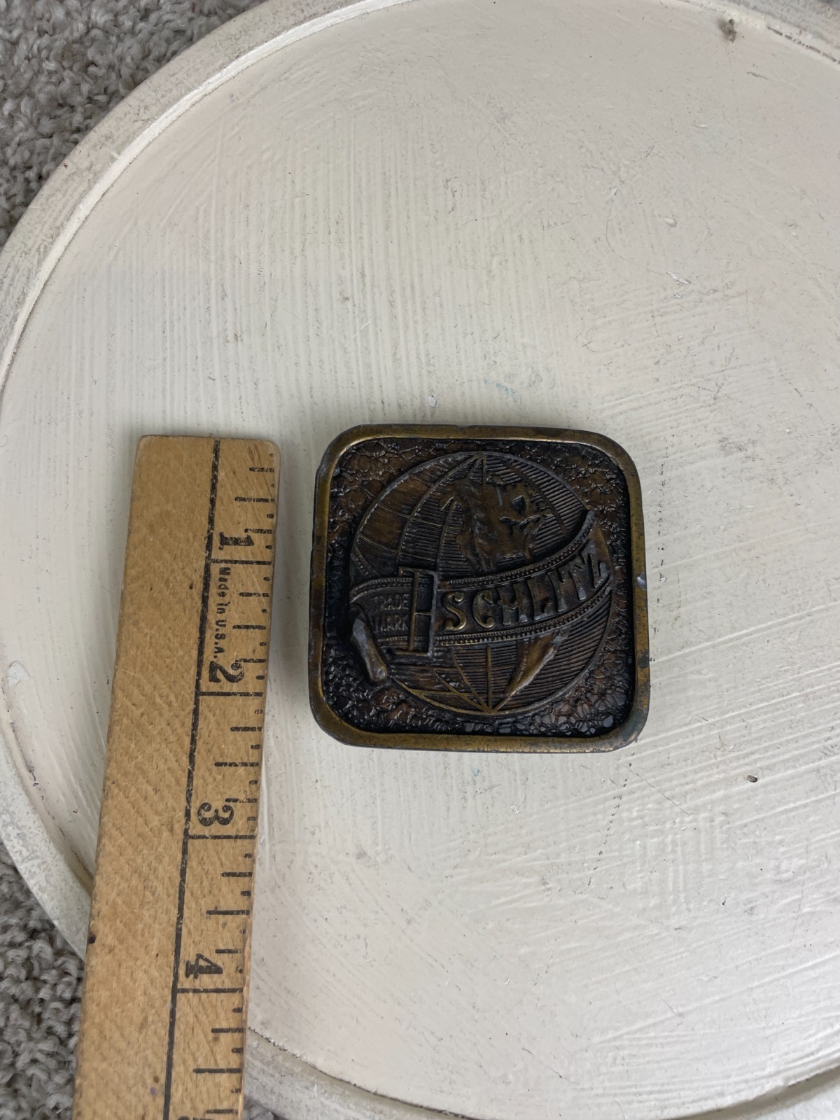 Vintage Schlitz Beer Brewery Advertising Belt Buckle Globe Logo Design