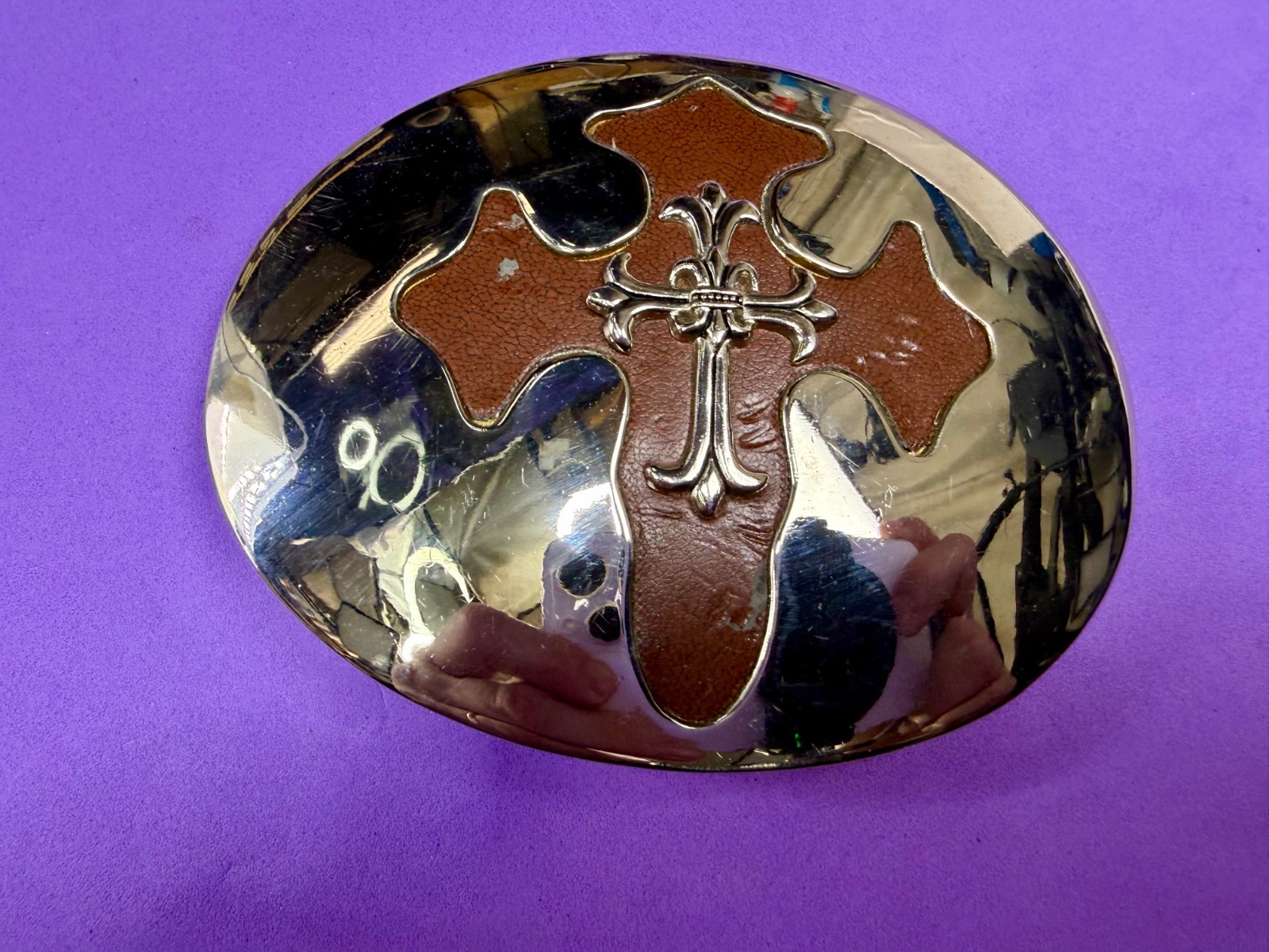 Large Gothic Cross Religious Gothic Punk Biker Vibe Leather & Metal Belt Buckle