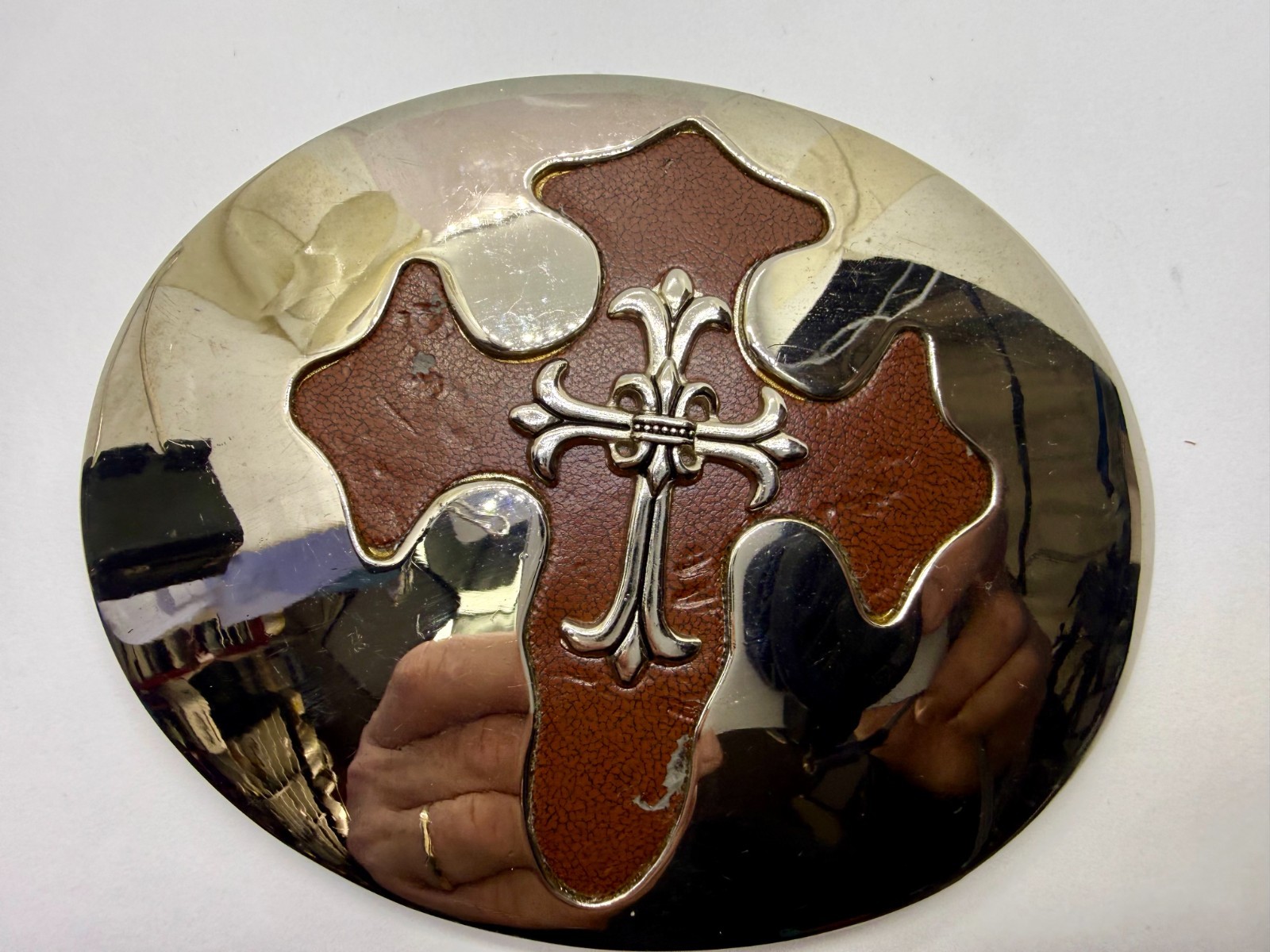 Large Gothic Cross Religious Gothic Punk Biker Vibe Leather & Metal Belt Buckle
