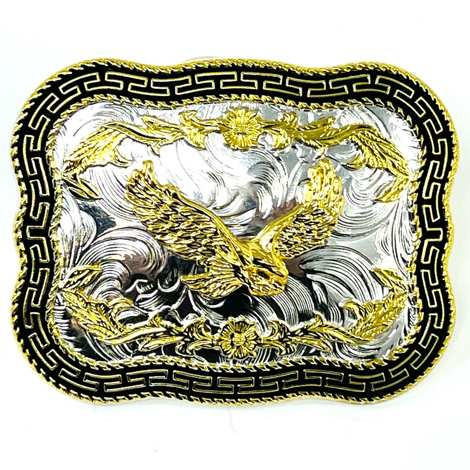 flying american eagle belt buckle pewter in silver black and gold 4×3 inches