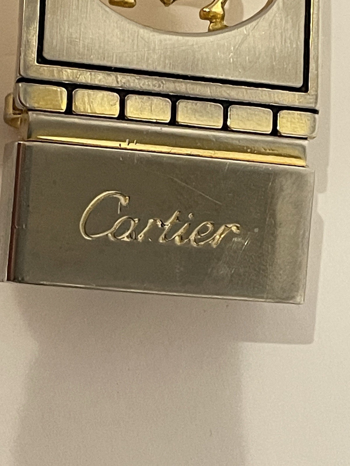 Vintage Cartier Double C Reversible Leather Belt Gold Silver Tone Buckle Black