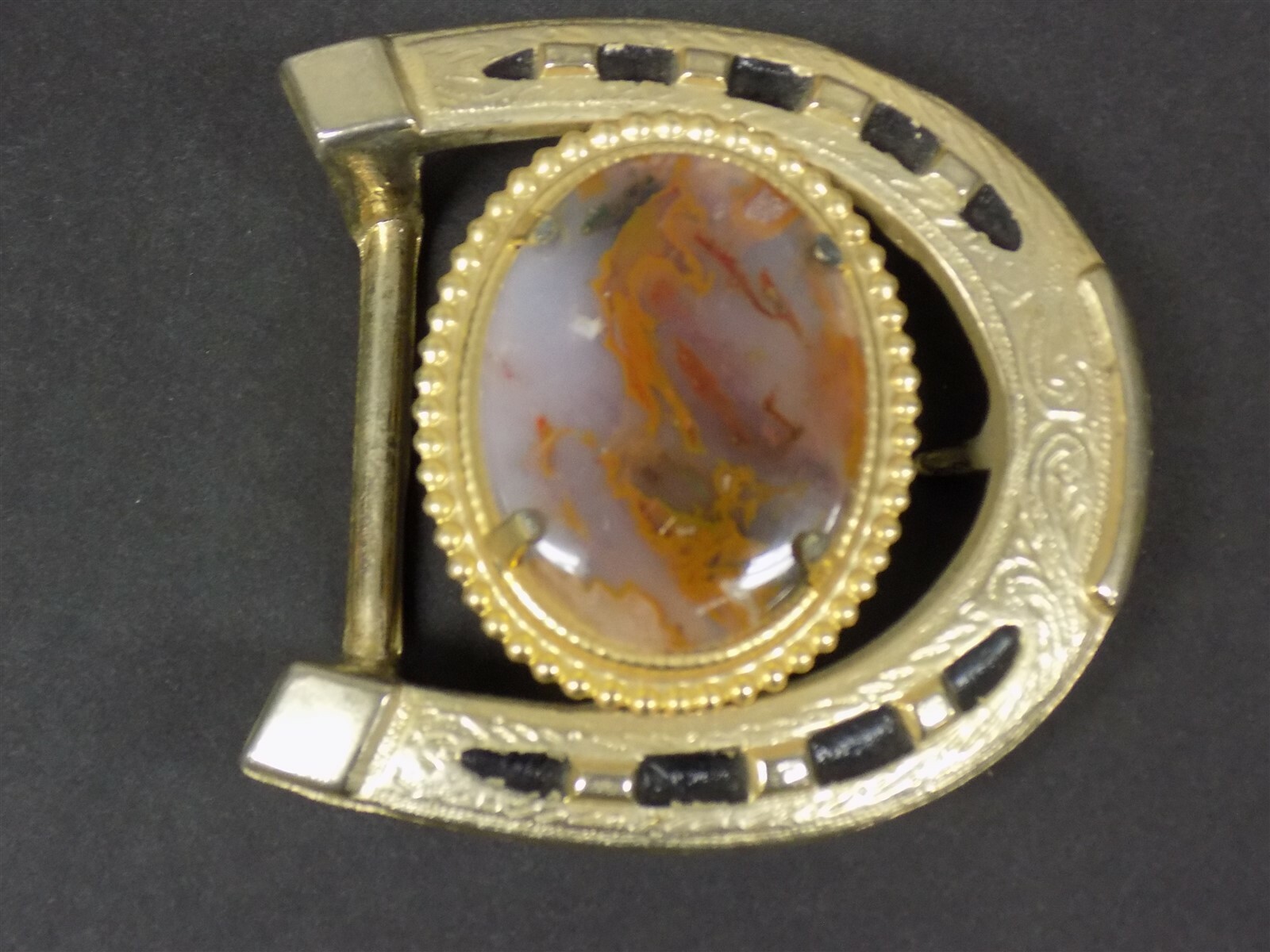 Vintage Western Horseshoe Belt Buckle with Beautiful Center Stone