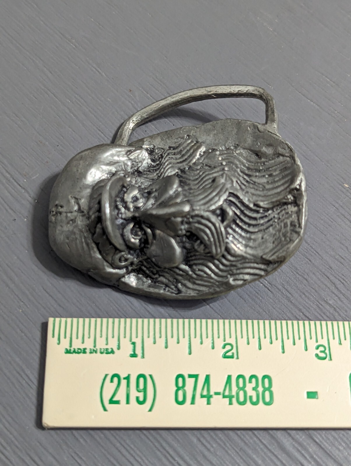Vtg. Herman Black Metal Craft Belt Buckle, Nouveau Indiana  » Old Sailor Head »