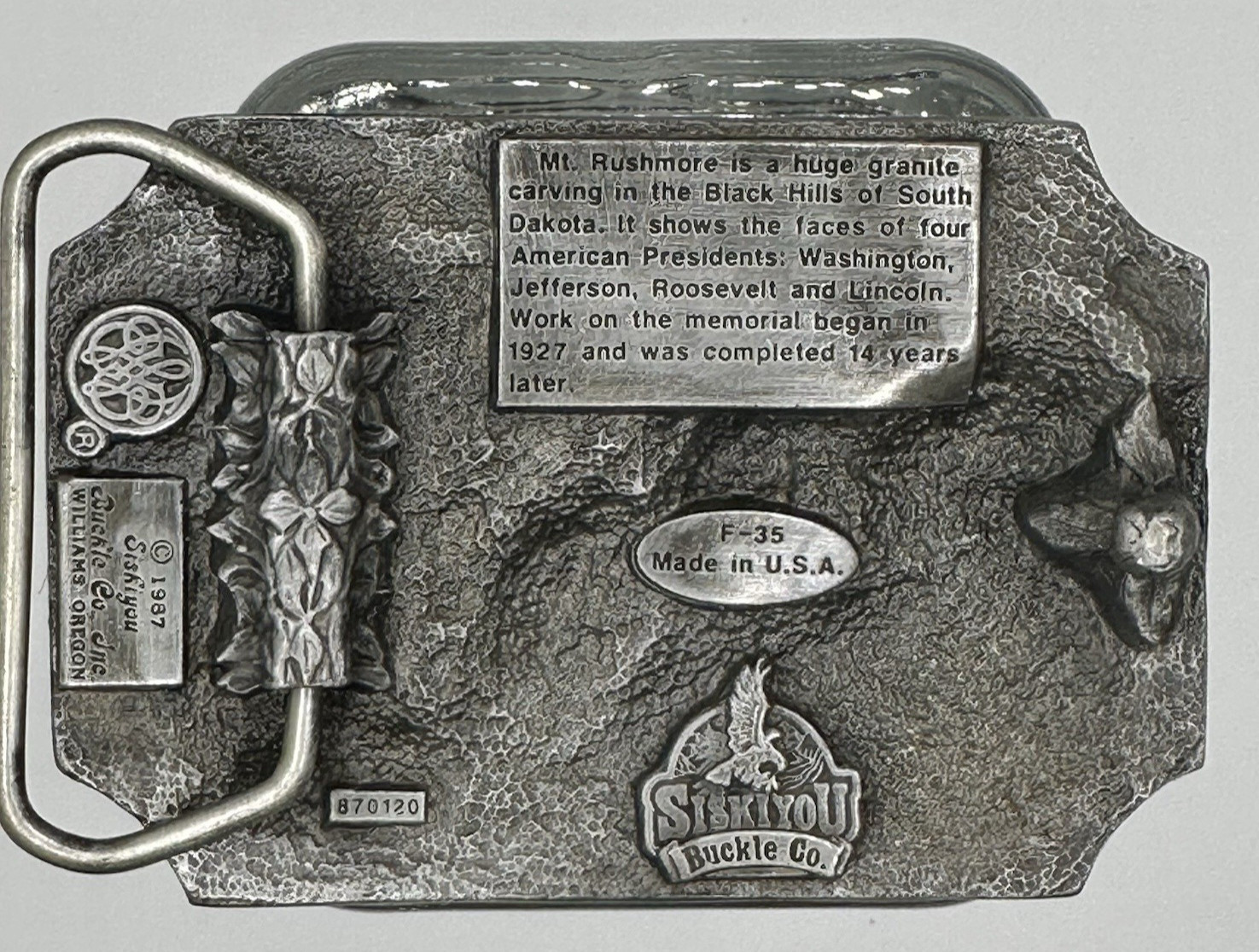 VTG Siskiyou Mt Rushmore Belt Buckle Presidents National Landmark 1987
