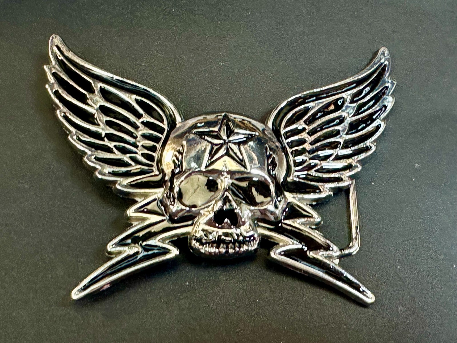 Winged Skull with Stars Reflective Gothic Punk Motorcycle Biker Belt Buckle