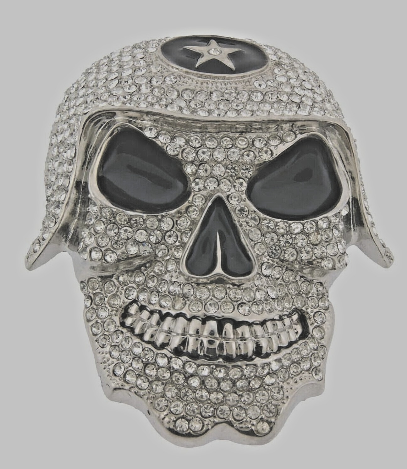 Skull Belt Buckles Men Women Rhinestones Vintage Star Silver Metal Pirate Horn