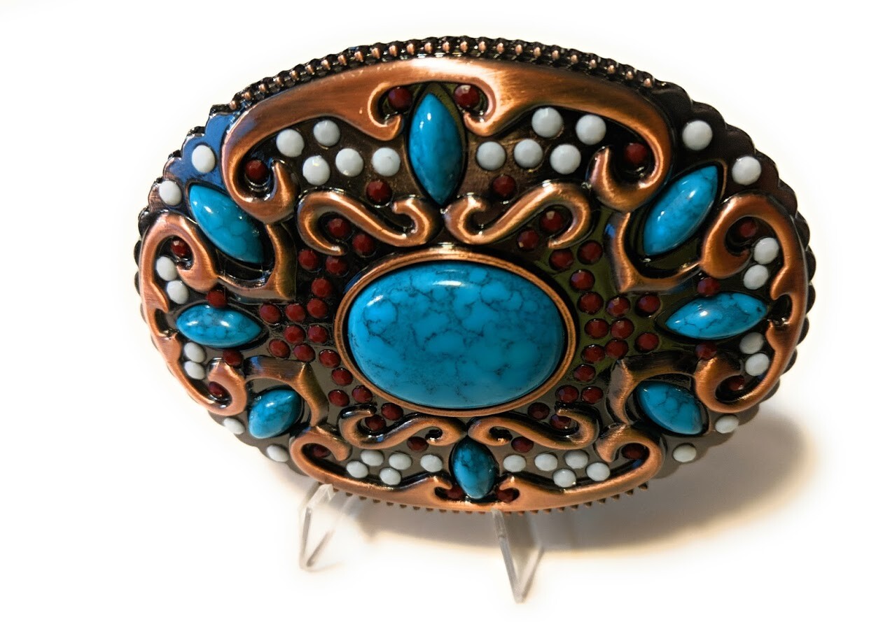 ✖ HQ NATIVE AMERICAN copper turquoise Cowboy Rodeo Style Belt Buckle Heritage US