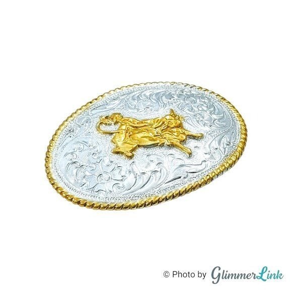 Rodeo Bull Rider Small Oval Belt Buckle