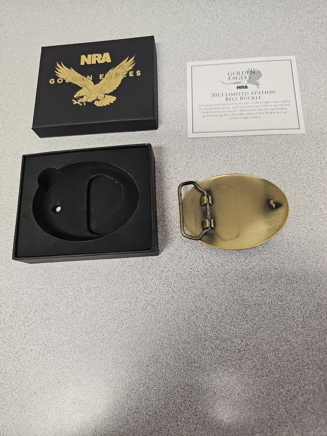 NRA Golden Eagles 2013 Commemorative LTD Belt Buckle Brass W/Box #D-5