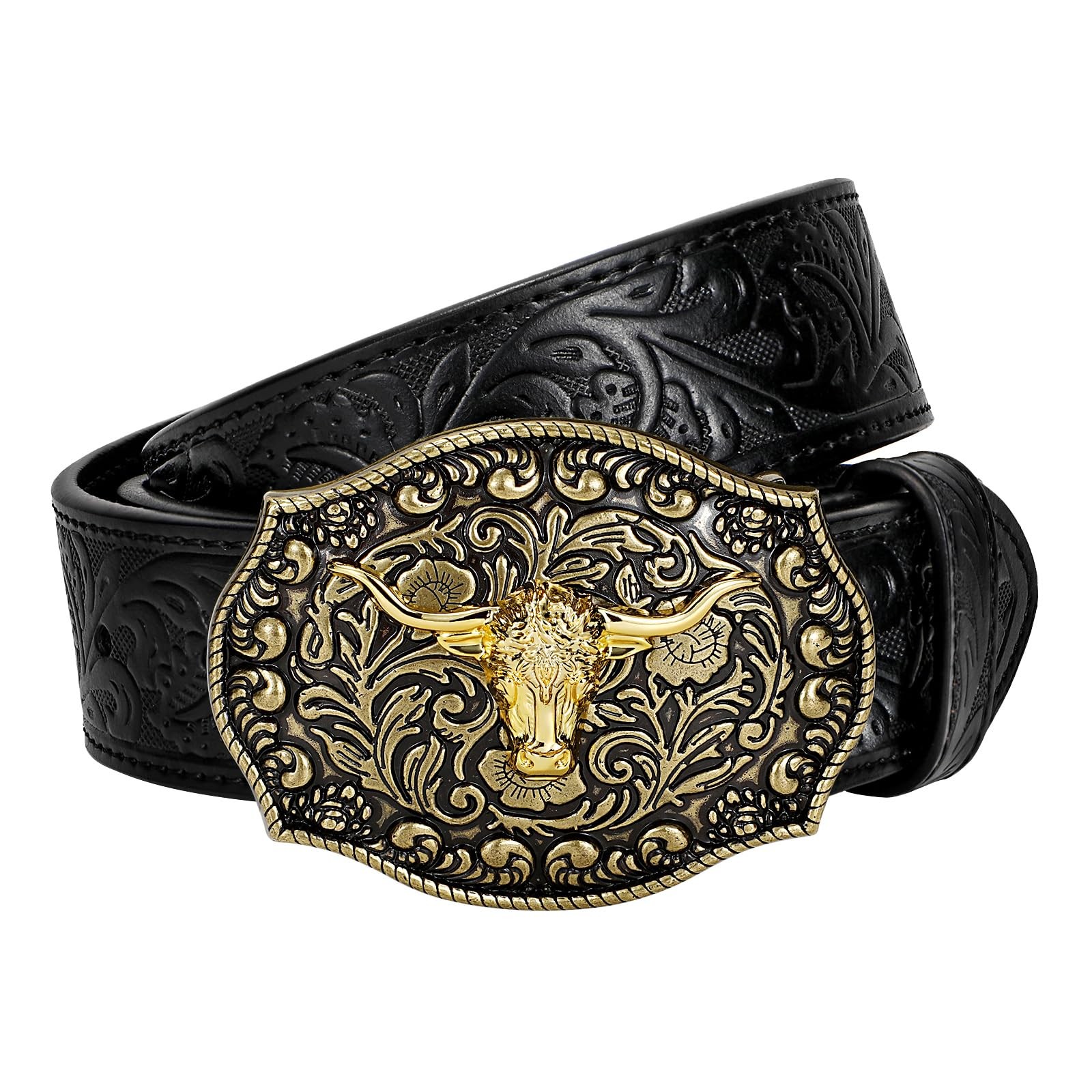 TRIWORKS Mens Western Cowboy Belt – Cowgirl Fit Size 34&Prime;-37&Prime;, Black